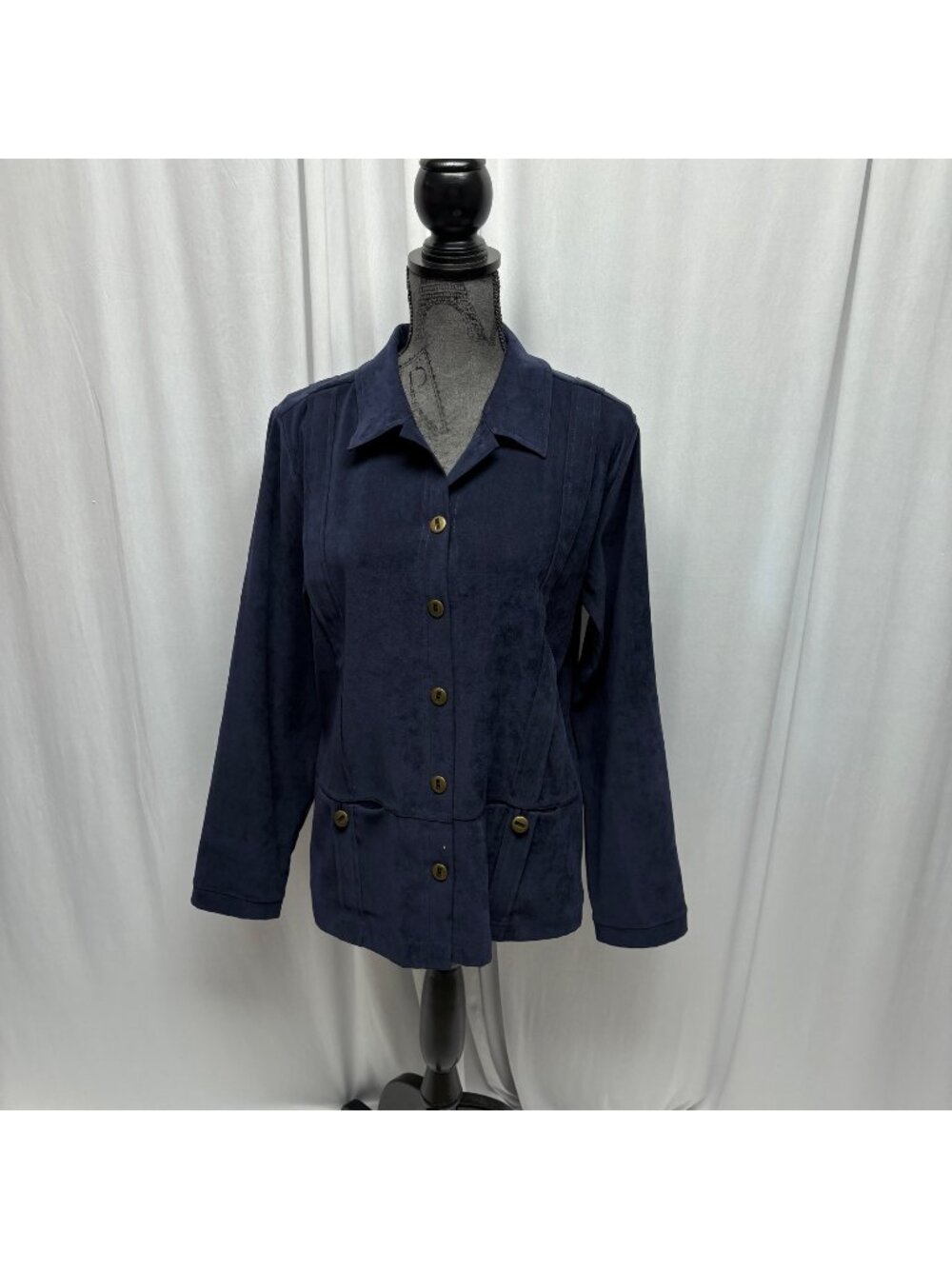 Christopher and Banks Navy Button Down Brushed Jacket Shirt Womens Size Large